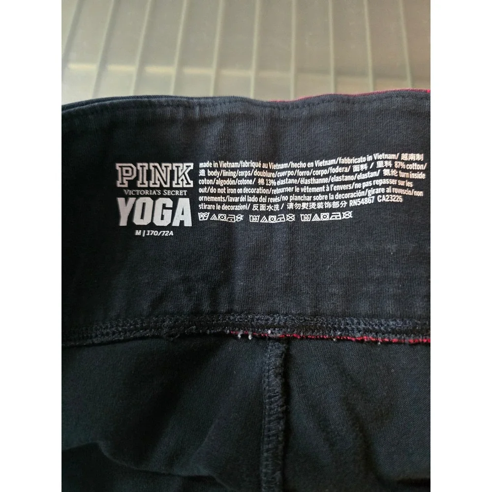 PINK Victoria's Secret Yoga Leggings Black‎ Plaid Logo Waistband Women's M